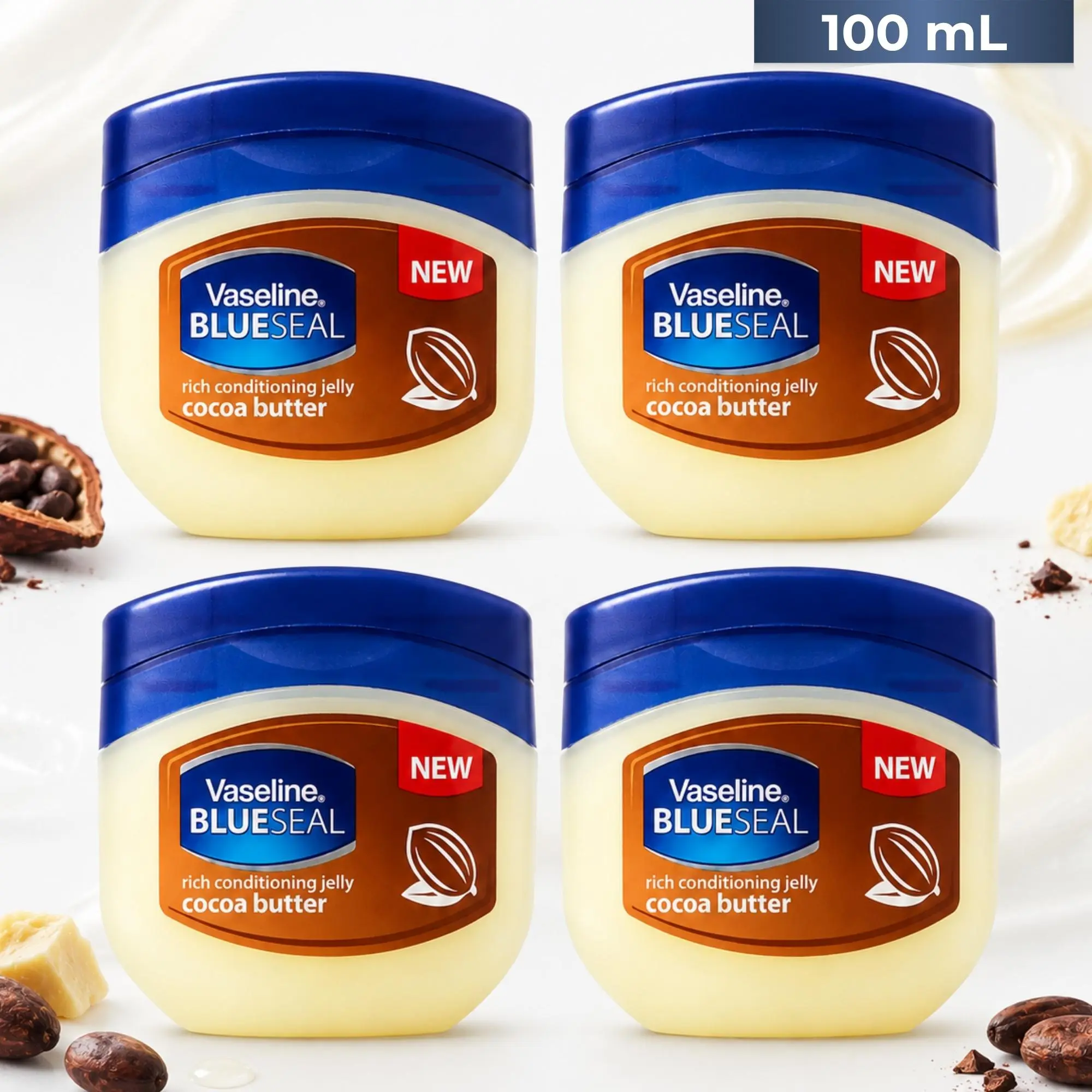 Vaseline Cocoa Butter Petroleum Jelly Value Bundle (100mL / 3.4oz) Blue Seal Deep Moisture Rich Conditioning - Skin Healing Body Moisturizer Dry Skin Relief Multipack Set Bulk
