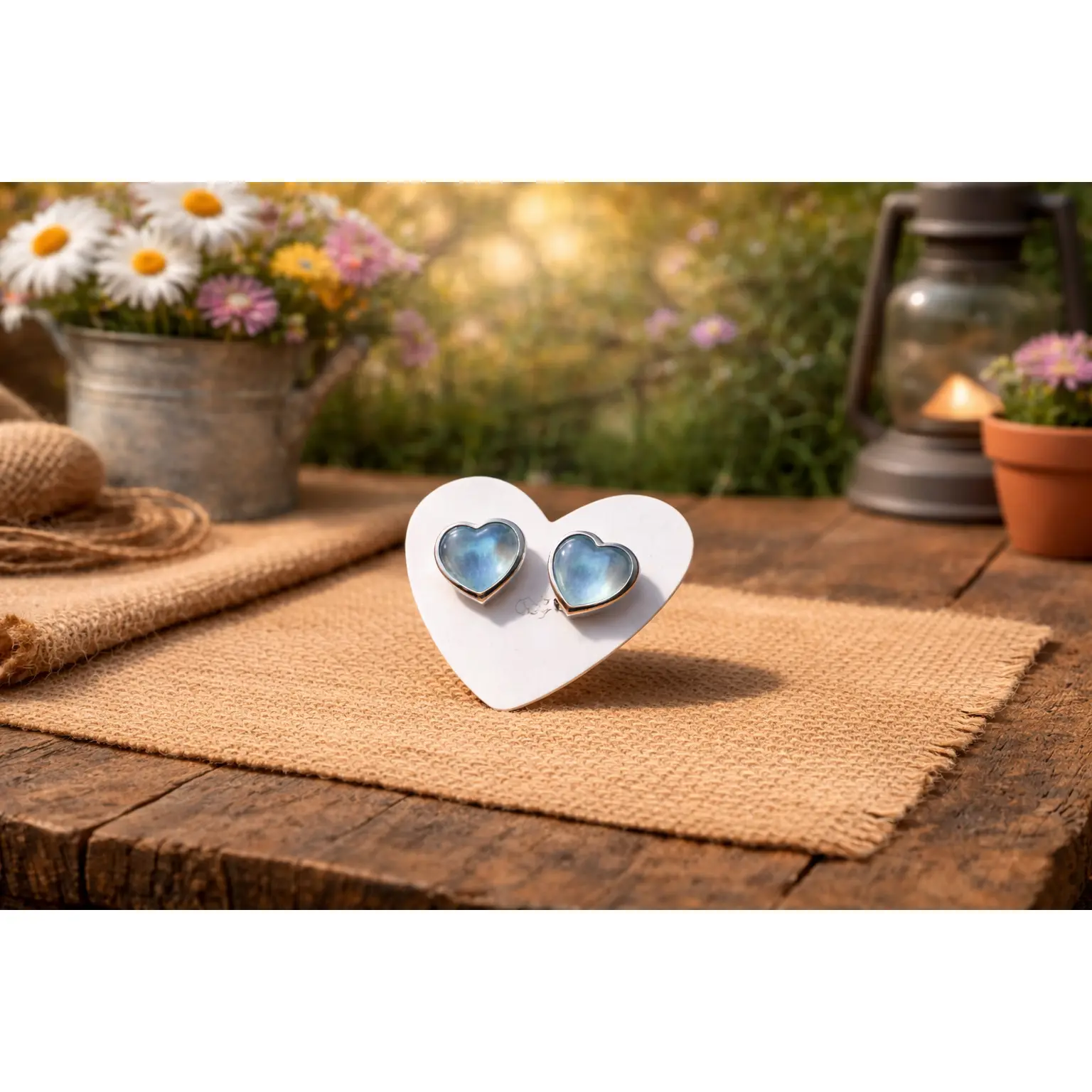 925 Sterling Silver Natural Stone Aquamarine Heart Stud Earrings, Crystal Energy Jewelry for All Seasons