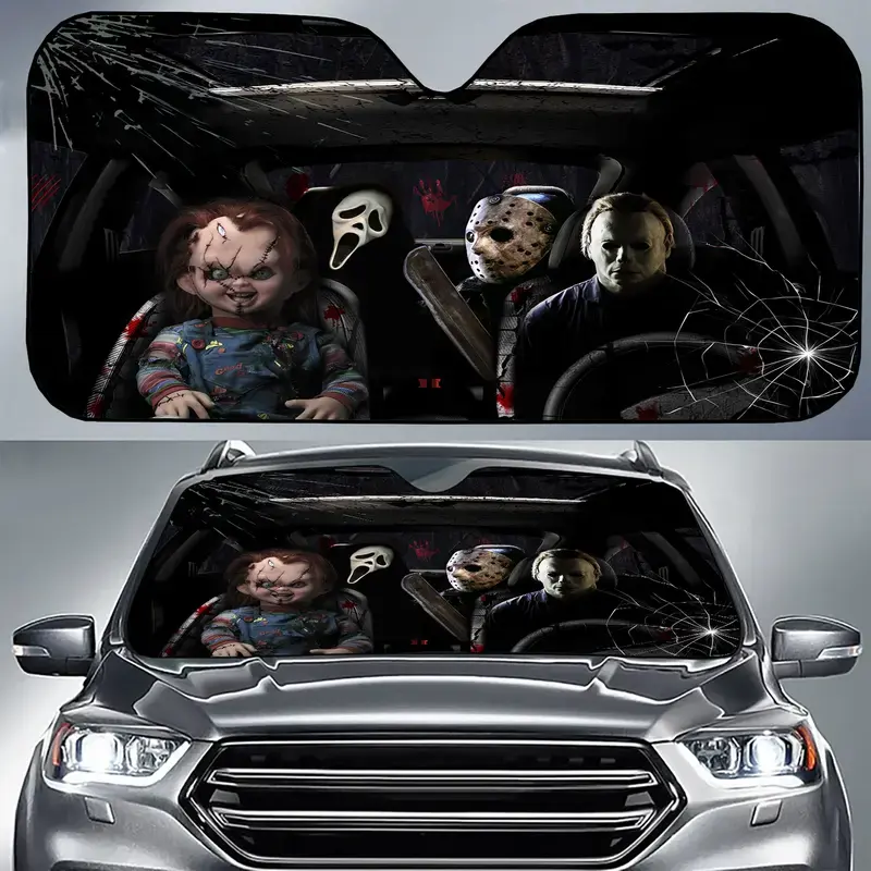 Horror Car Accessories Windshield Sun Shade Cartoon Characters Sun Visor for Car Windshield Sun Shade for Trucks