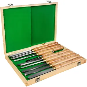 Wood Lathe Chisel Set, 8 Pieces HSS Steel Carving and Cutting Tools for Hardwood, Lathe Turning and Woodworking, Includes One Free Chisel and Wooden Storage Case, Durable Reliable Performance for Beginners and Professionals