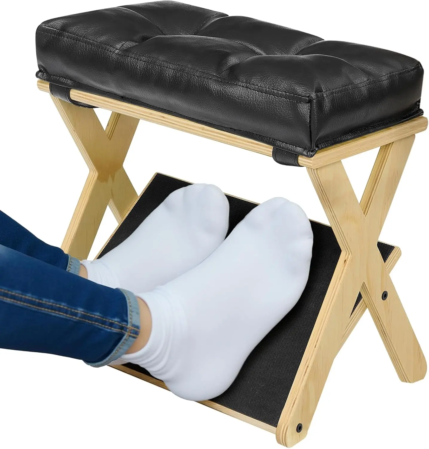 Sturdy Solid Wood Double-Step Under Desk Footrest for Office Workers - Compact Ergonomic Furniture Accessory with Non-Slip EVA Surface, Leg Relief, Good Posture Support, Assembly Required for Home Office Gaming Desk Setup, Compact Ergonomic Furniture Acce