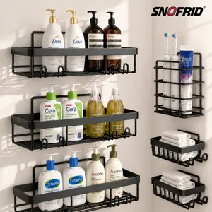 Snofrid Shower Caddy 6-Pack, Advanced Rustproof Design, No Drilling Adhesive Shelves, Rack with Soap Holder, Large Capacity Bathroom Organizers and Storage, Wall-Mounted Kitchen & Home Decor