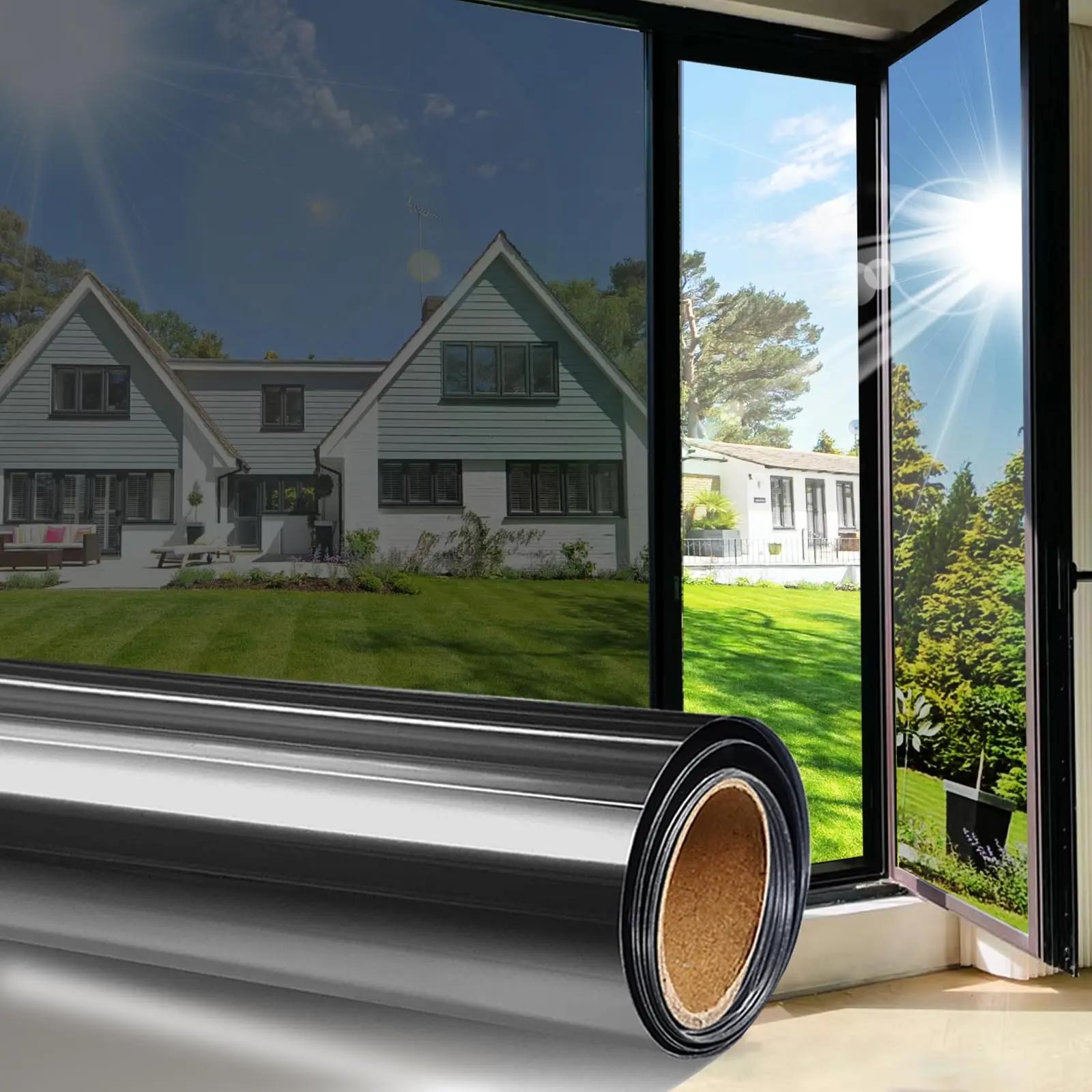 1-Way Daytime Window Privacy Film - See Outdoors Only, Anti-Peeping Indoors, Sun & UV Protection Specular Reflection Film for Home, Office