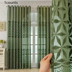 1pc Hollow-Out Design Finished Curtain, Modern Simple Luxury Light-Transmitting Window Curtain for Balcony, Bedroom, Living Room and Office Room Decor Curtain, Home Decoration Curtain