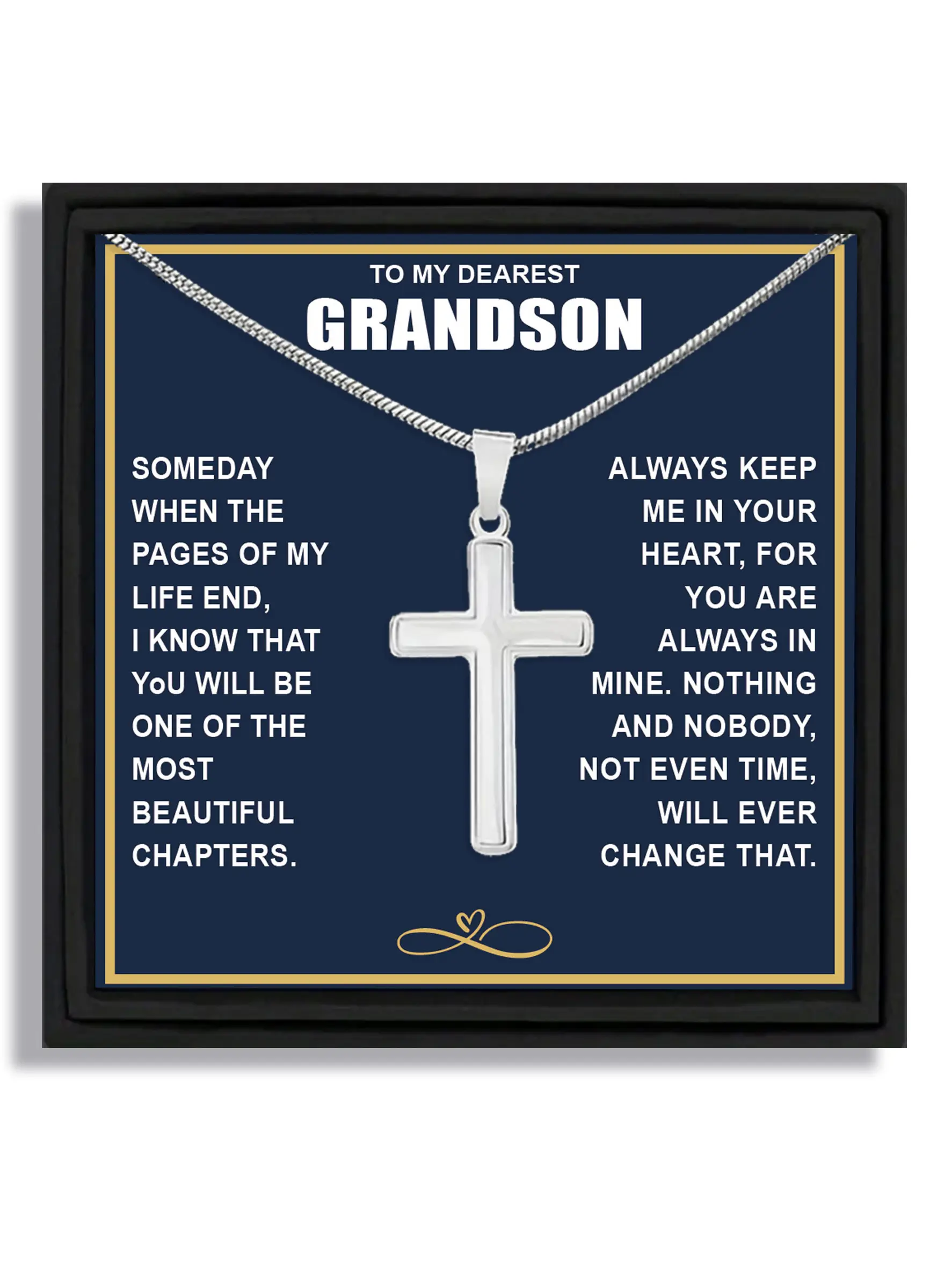 Gift Boxed silver cross snake chain necklace for birthday occasion classic style Inspirational Jewelry Faith Necklace cross necklaces gift for grandson with blessing card and box