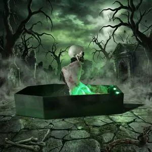 Halloween Electric Horror Coffin Skull, Gothic Design Moving Coffin Skull, Voice Controlled, Light Up, Sound Effects, Dark Halloween Home Decor, Spooky Gift, Decoration, Decorative Ornament, Party Atmosphere Props