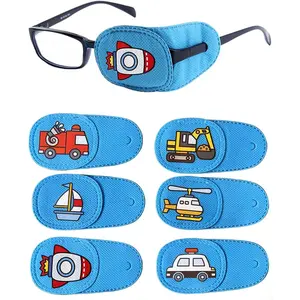 Reusable 6 Pcs Boy Left Eye Patches for Kids for Glasses, for Lazy Eye Toddler Treating Amblyopia Strabismus After Surgery, Blue Transportation