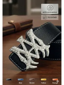 Premium Men's Automatic Ratchet Belt | Bling Crystal Buckle PU Leather Waistband | Multi-Color Pu Leather Belts