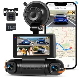 4 Channel Dash Cam Front and Inside Rear, 3 Inch 2K Car Camera, 360° Dashcam with WiFi & App, Night Vision, Parking Mode, G-Sensor, 8 Display Modes, Includes 64GB Card