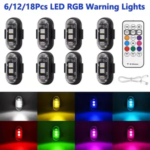 6/12/18Pcs Wireless LED Strobe Light With Remote Control, 8 Colors & 10 Models USB Charging Waterproof Anti-Collision LED Emergency Warning Lights Wireless Rock Light for Car Drone Aircraft Motorcycle Bike