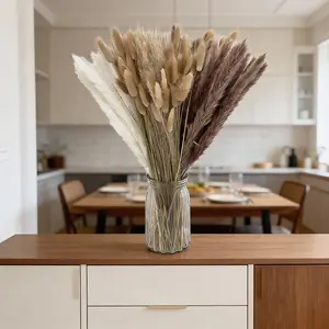 Boho Dried Flower Bouquet Set for Home Decor, Pampas Grass & Bunny Tails, Aesthetic Tabletop Display for Weddings, Parties, Hotel & Office decoration