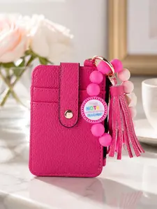 Graduation Teacher Appreciation Gift Wristlet Keychain, Silicone Beaded Card Holder, PU Leather Mini ID Case with Inspirational Quote Charm, Keychain For Bags