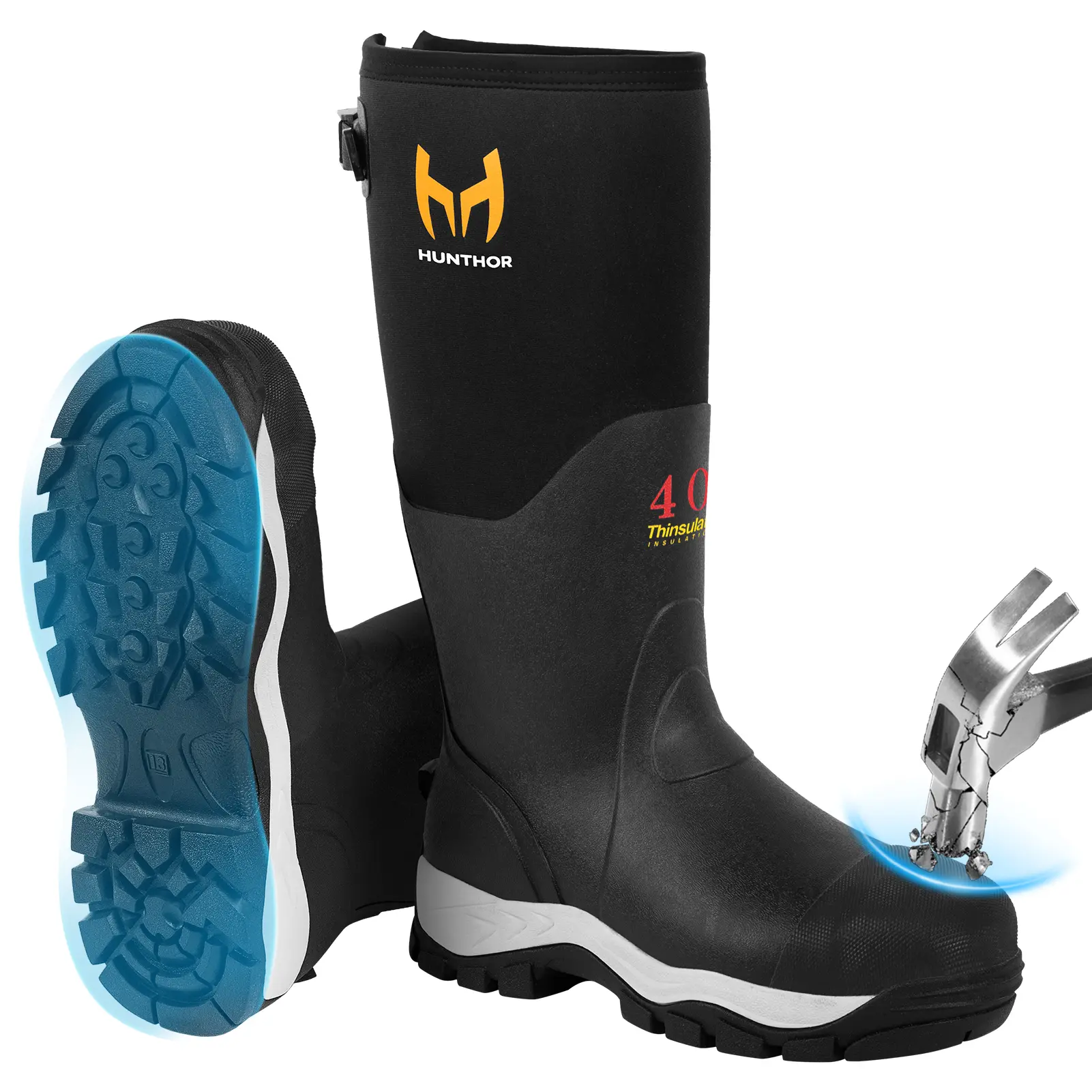 Men's Steel Toe Rubber Work Boots - 400g Insulated, 1100N Puncture-Proof, 7mm Neoprene Waterproof Closed Shoe with EVA Midsole, Back Gusset, Breathable Work & Safety Footwear for Workers, Sizes 7-14 (Ideal for Farming, Fishing)
