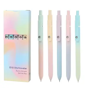 0.7mm Gradient Color Press Type Quick Drying Carbon Pen, 5 Counts Cute Writing Pen, Smooth Writing Pen for Office School Student, Pen Set, Ballpoint Pen Set