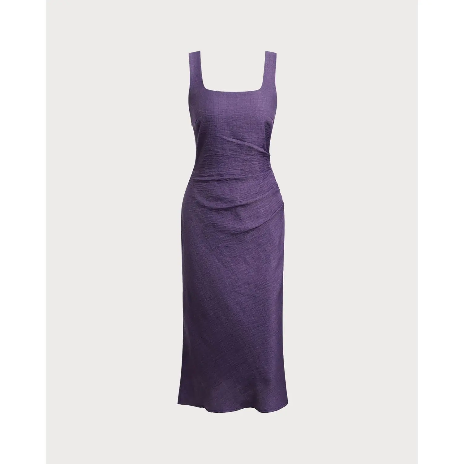 RIHOAS Women's Minimal Solid Work Dress, Sleeveless Square Neck Pleated Bodycon Midi for Business Office Wear, Fabric, Polyester, Corporate Office Wear, Plain, Zipper, Plain Look