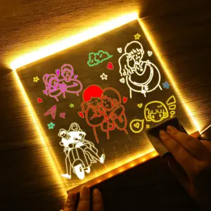Painter’s First Tool rewriteable message board. Message board night scene, transparent drawing board with light, suitable for home bedroom desktop decoration, children’s drawing board (includes 5 pens)