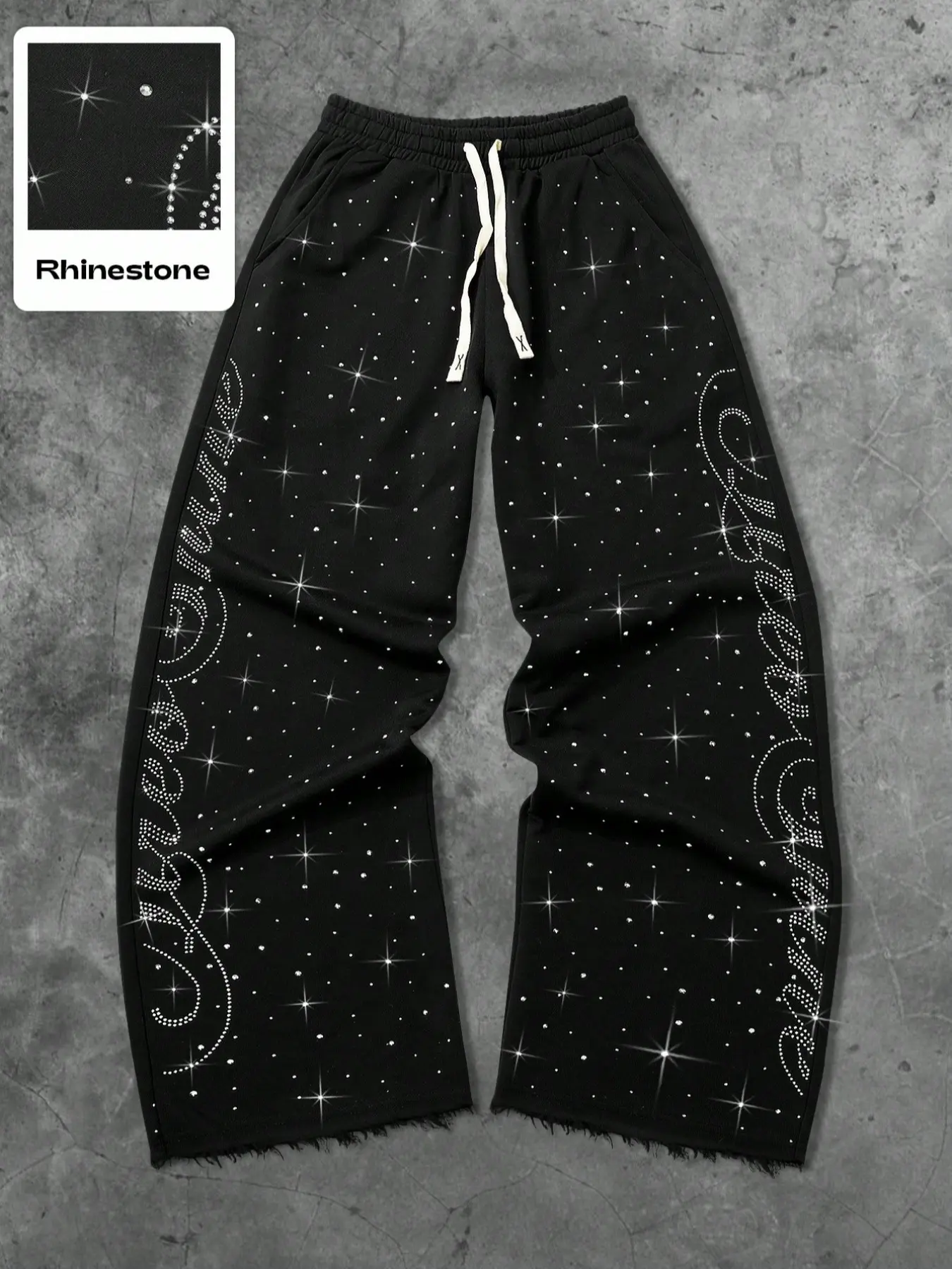 Men's Street Style Streetwear Rhinestone Straight Leg Sweatpants, Casual Chic Trousers, Casual Comfy Trouser, Loose Fit Long Pants Design, Comfortable Fashion Joggers for All Seasons