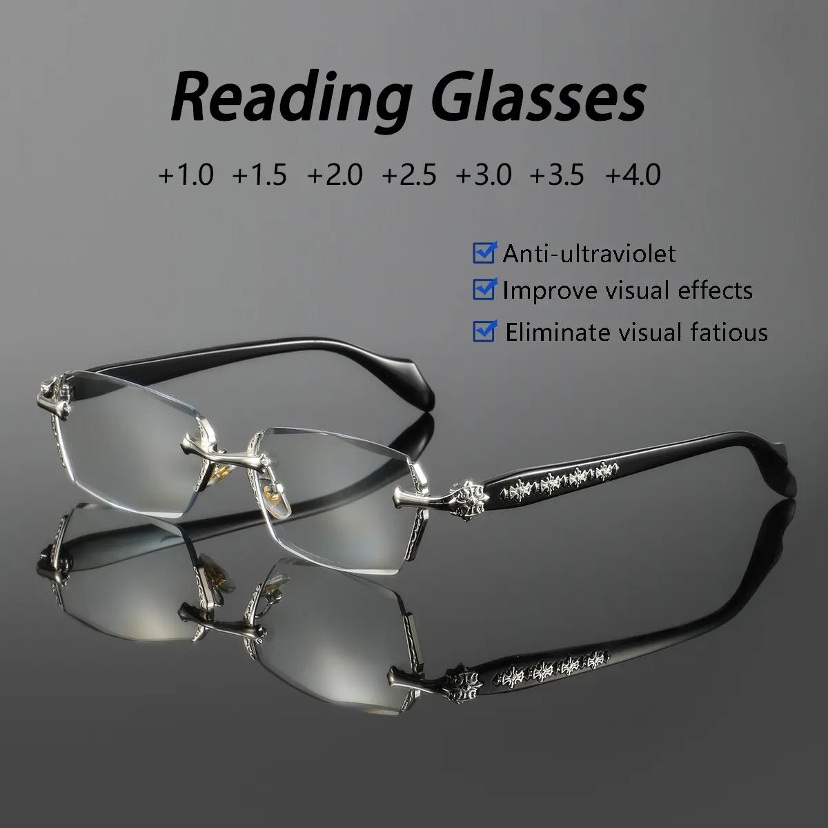 Men's New Rimless Reading Glasses, Rimless Eyeglasses, Premium Fashion Metal Frame, Decorative Presbyopic Eyewear, Perfect for Business Use, High Quality Eyewear