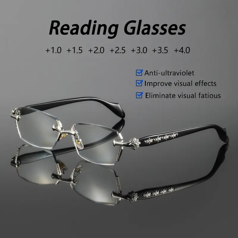 Men's New Rimless Reading Glasses, Rimless Eyeglasses, Premium Fashion Metal Frame, Decorative Presbyopic Eyewear, Perfect for Business Use, High Quality Eyewear