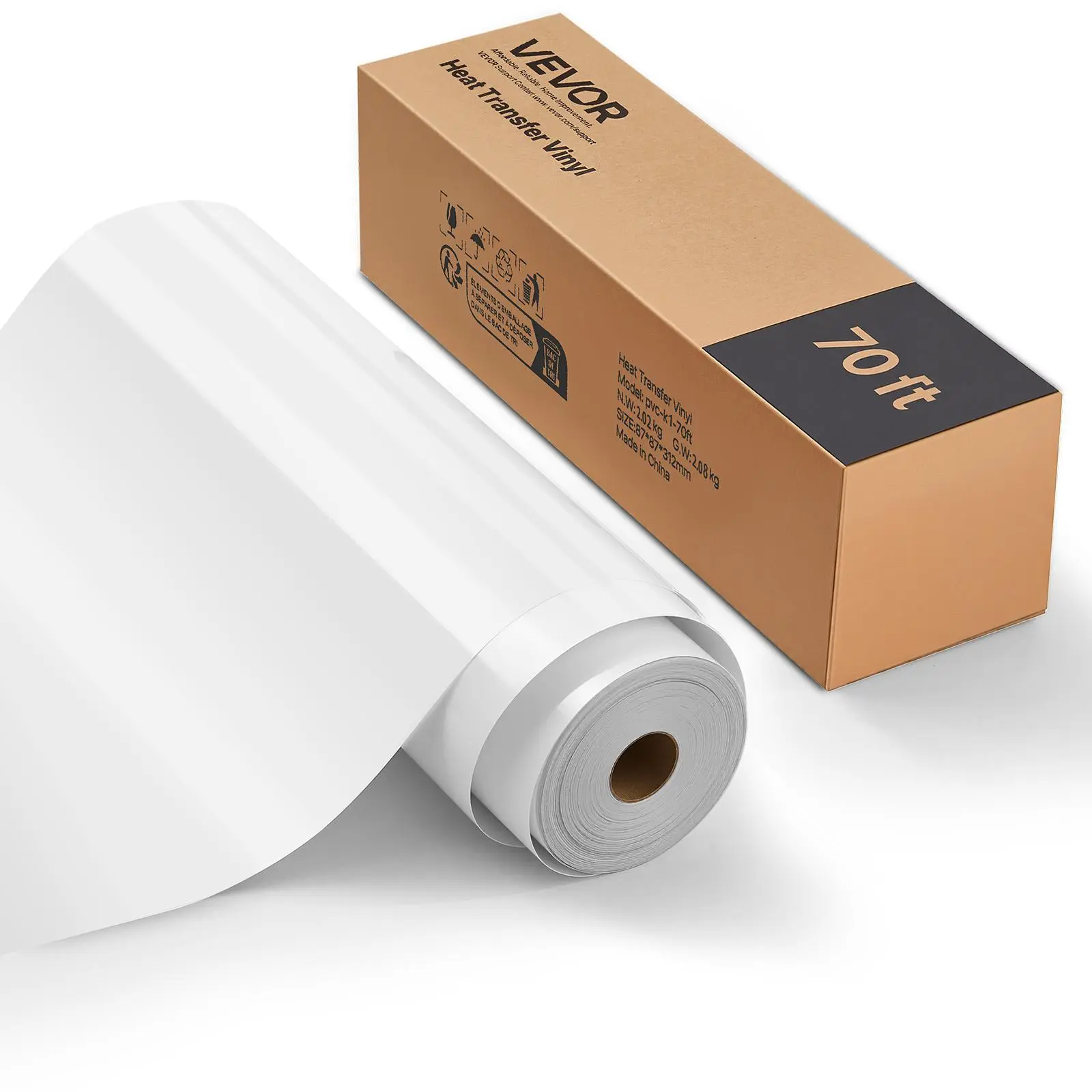 【Backtoschool】VEVOR Heat Transfer Vinyl, 12 in x 70 ft, Glossy White HTV Iron on Vinyl Roll, Easy to Cut and Weed, Strong Adhesion, Compatible with Cutting Machines, for Various Materials, T-shirts, Pillows, Hats