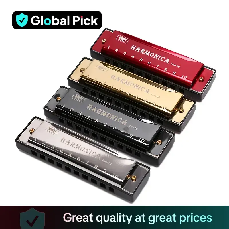 Portable	Durable 10 Hole Chromatic Harmonica, 1 Count C Key Harmonica with Case, Musical Instrument for Beginner, Gift for Friends