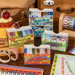 10 Rolls/box Washi Tape, Japanese Paper Material for DIY Scrapbook Materials, Showa Notebook Series Basic Style Decorative Stationery
