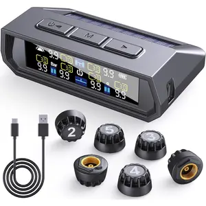 Tire Pressure Monitoring System,0-9.9 BAR,144 PSI Tire Pressure Monitor System with Solar Charge, TPMS with 6 Sensors&6 Alarm Modes (6 Sensor-Black)