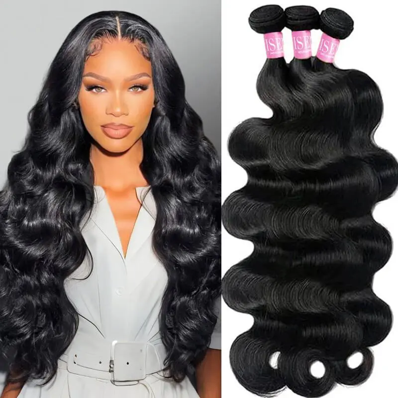ISEE HAIR 10A Grade Unprocessed Human Virgin Body Wave Extensions, Double Weft Crochet Hair, Natural Looking Premium Extensions for Summer Vibes