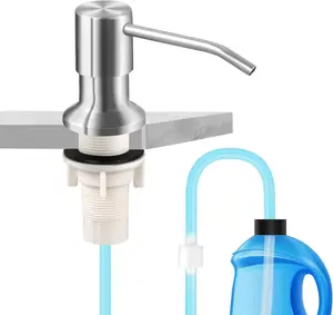 Kitchen Gadgets Home Hack Dish Soap Dispenser for Kitchen Sink and Tube Kit, 47" Tube Connects Pump Directly to Soap Bottle Steel Stainless Brushed Nickel Fitting Silicone