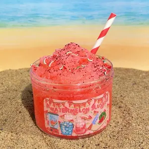 Water Melon Slushy Slime, Bubbly Ice Slime Base, Juicy Watermelon scented Slime, comes with mini watermelon slices and a mini paper straw, satisfying, stress relief, ASMR by Coco Cloud Slimes