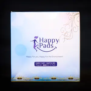 Happy Pads Ultra-Thin Chemical-Free Sanitary Pads 15 Count Cotton Material for Comfort and Environmental Care Regular Absorbent