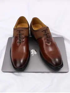 Men's Formal Business Lace-Up Leather Shoes, Fashion Spliced Oxford Shoes, Stylish Men's Dress Shoes for Work & Casual Wear