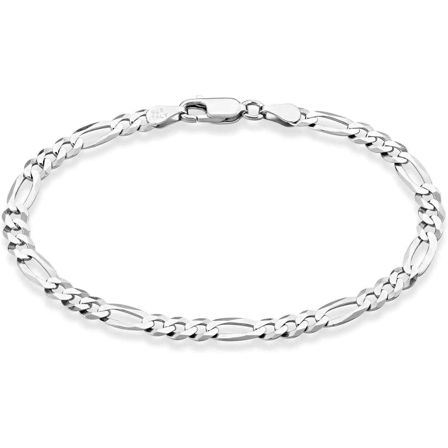 Miabella 925 Sterling Silver 5mm Diamond-Cut Figaro Chain Bracelet - Unisex Arm Candy Accessory, Retro Look, Sensitive Skin-Safe, Exceptional Craftsmanship for Daily Wear, Arm Candy Accessories, Silver Metal Bracelets & Bangles, Pure Silver Bracelets & Ba