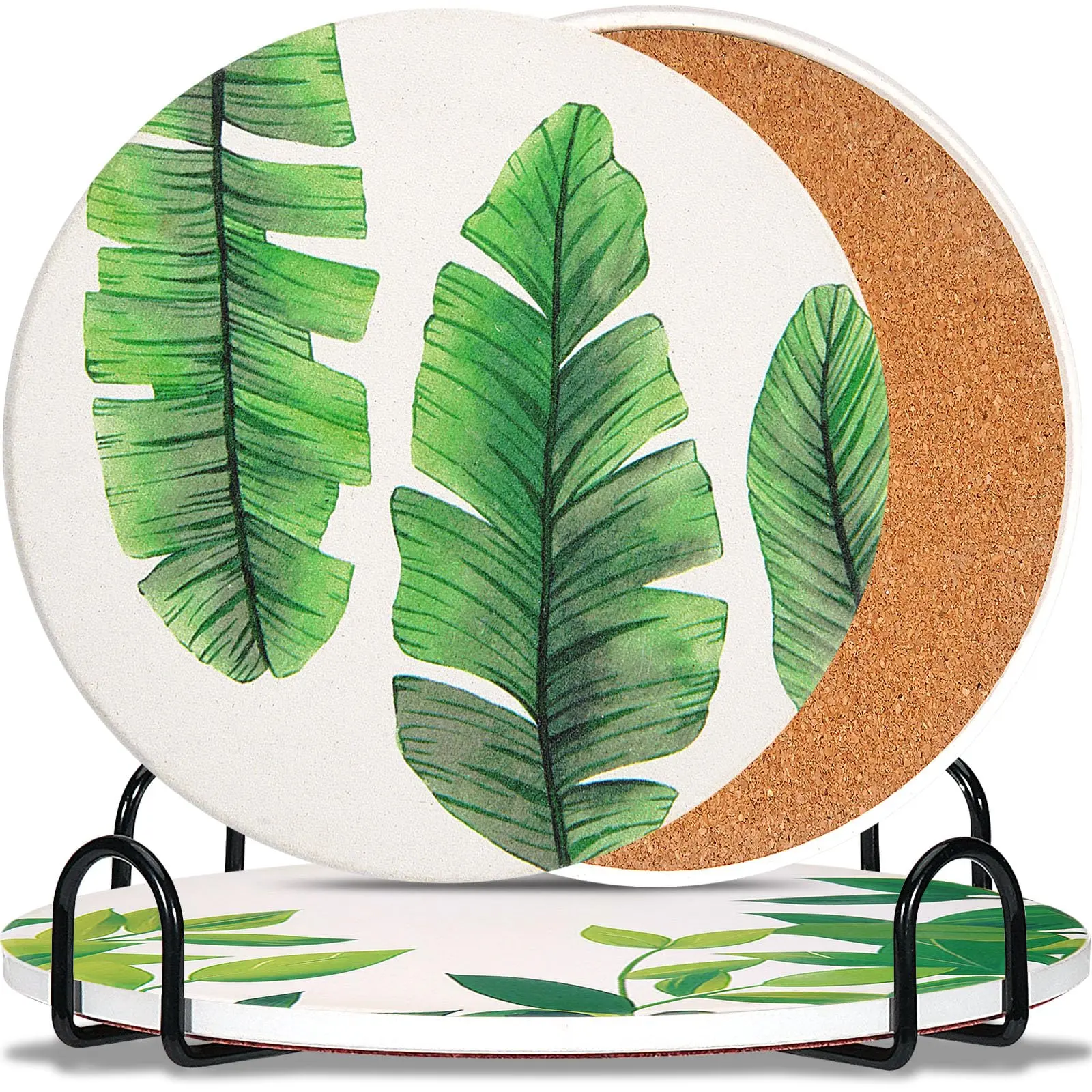 3-pcs 8'' Ceramic Marble Style Trivet With Holder  Absorbent Trivets For Hot Dishes Cork Bottom Anti-slip Mats Pots And Pans