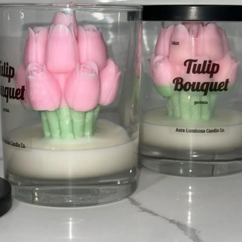 Pink Tulip Bouquet Candle, 14 oz luxury scented candle