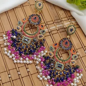 Nauratan Statement Earrings Multi Colored Big Earrings