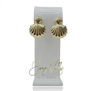 Fashion Boutique Gold Shell Earrings for Women 14K Gold Plated Elegant Chunky Jewelry 29mm x 66mm Modern Accessory