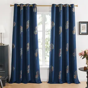 Deconovo Blackout Curtains - Silver Tree Print, Thermal Insulated, Noise Reducing, Privacy Drapes for Bedroom & Living Room