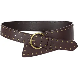 Women's Wide  Belt for Dresses Fashionable Rivet-Studded Thick Leather Belt with  Pin Buckle