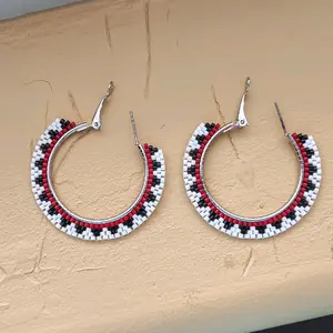 Navajo Wedding Basket Design Beaded Hoops Earrings