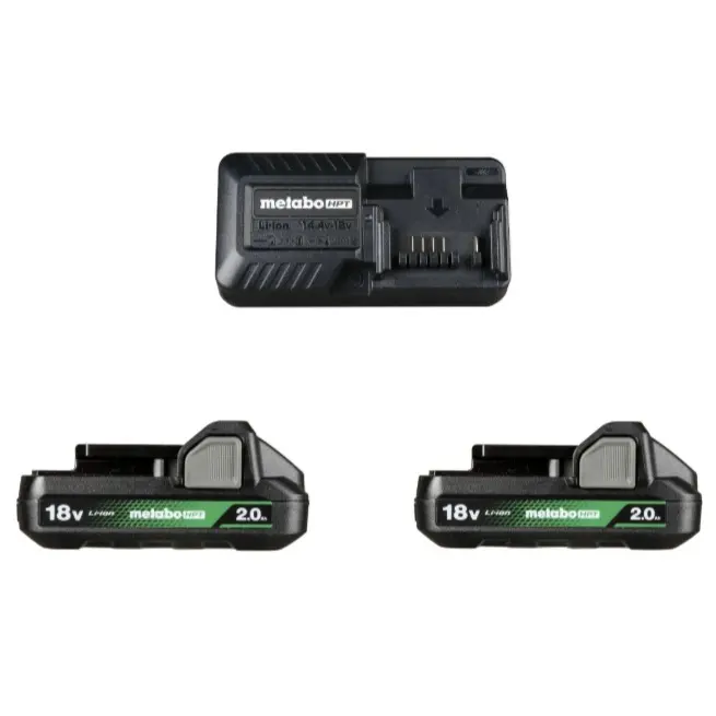 METABO HPT 18V 2.0Ah Cordless Tool Battery & Charger Kit, Includes (2) Batteries with Charger UC18YKSLS, Battery With Charger