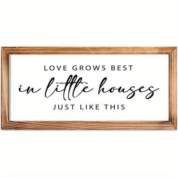 Rustic Framed Wooden Felt Plaque - "Love Grows Best in a Small House" Quote Sign, Home Decor Products, Vintage Plaque for Wall Display, Vintage Plaque Decor