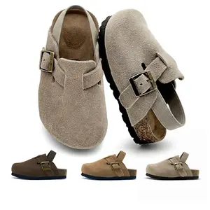 Lumubby Toddler Kids' Suede Clogs - Adjustable Buckle, Non-Slip Sandals with Soft Cushioned Cork Footbed, Indoor-Outdoor Home Footwear, Round Toe Slippers
