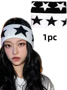Unisex Knitted Embroidered Star Pattern Fashion Hairband, Sweat-Wicking Headscarf for Sports Yoga Street Style Hairstyle Accessory, Sweat Wicking Headband, Workout Headband