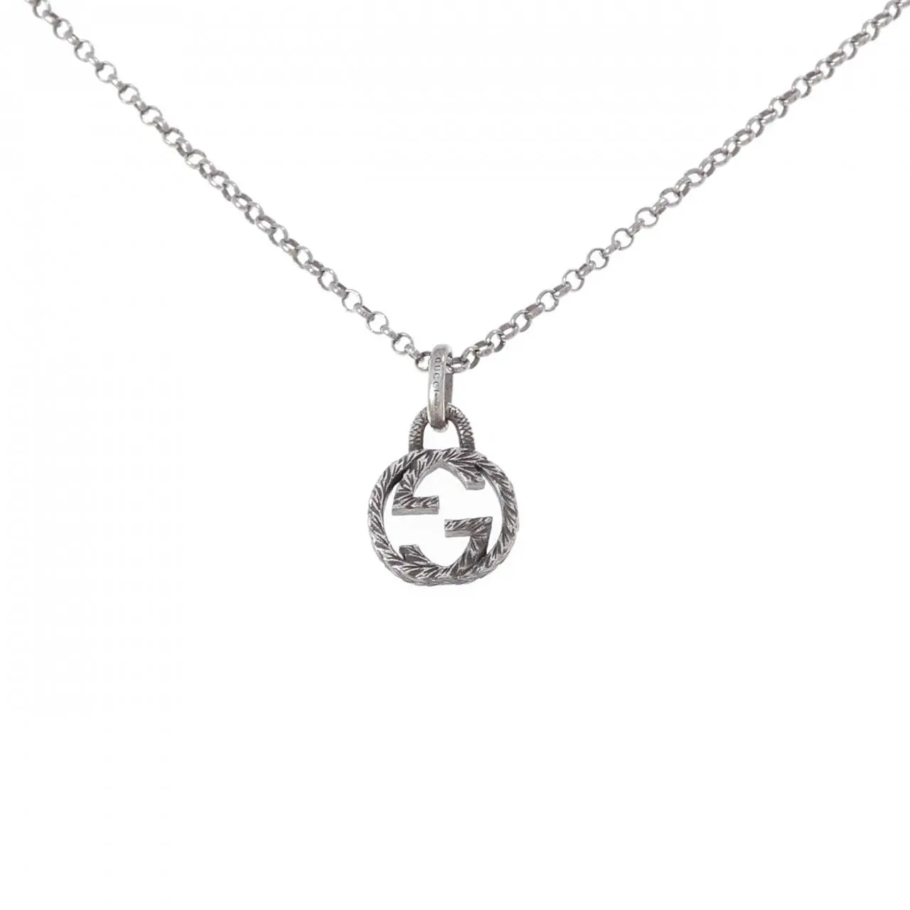 Pre-owned GUCCI Sterling Silver 925 (Ag925) Small Leather Goods Interlocking G 925 Silver Necklace