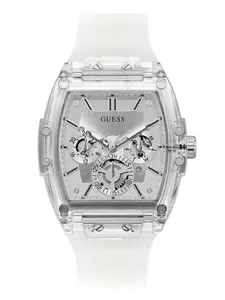 GUESS Male Transparent And Silver-Tone Multifunction Watch