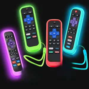 4Pack Case for Roku Remote, Cover for Hisense/TCL Roku TV Steaming Stick/Express Universal Replacement Controller Silicone Sleeve Skin Glow in The Dark Green Sky Purple Red