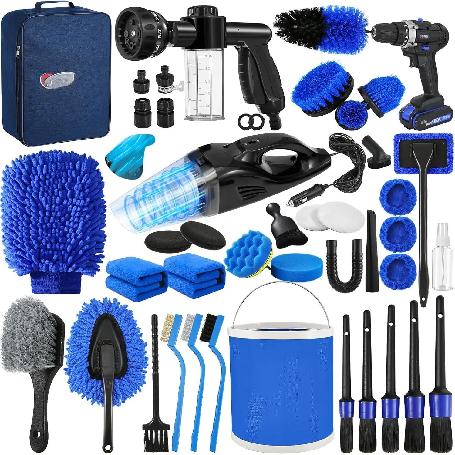 45 count  Detailing Kit,  Detailing Brush Set,  Wash Cleaning Kit,  Detailing Brushes, Professional  Care Kit for Interior Exterior Wheels, Blue