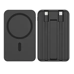 Power bank with built-in cable-Magnetic Power Bank 10000mAh with Phone Holder Wireless Portable Charger USB-C Cable Compatible iPhone 12 13 14 15 Plus Pro Max Series