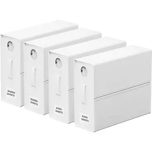 4-Pack Foldable Linen Set Storage Boxes, Home Organizers with Circle Window for Sheets, Duvet Covers & Pillows (White)